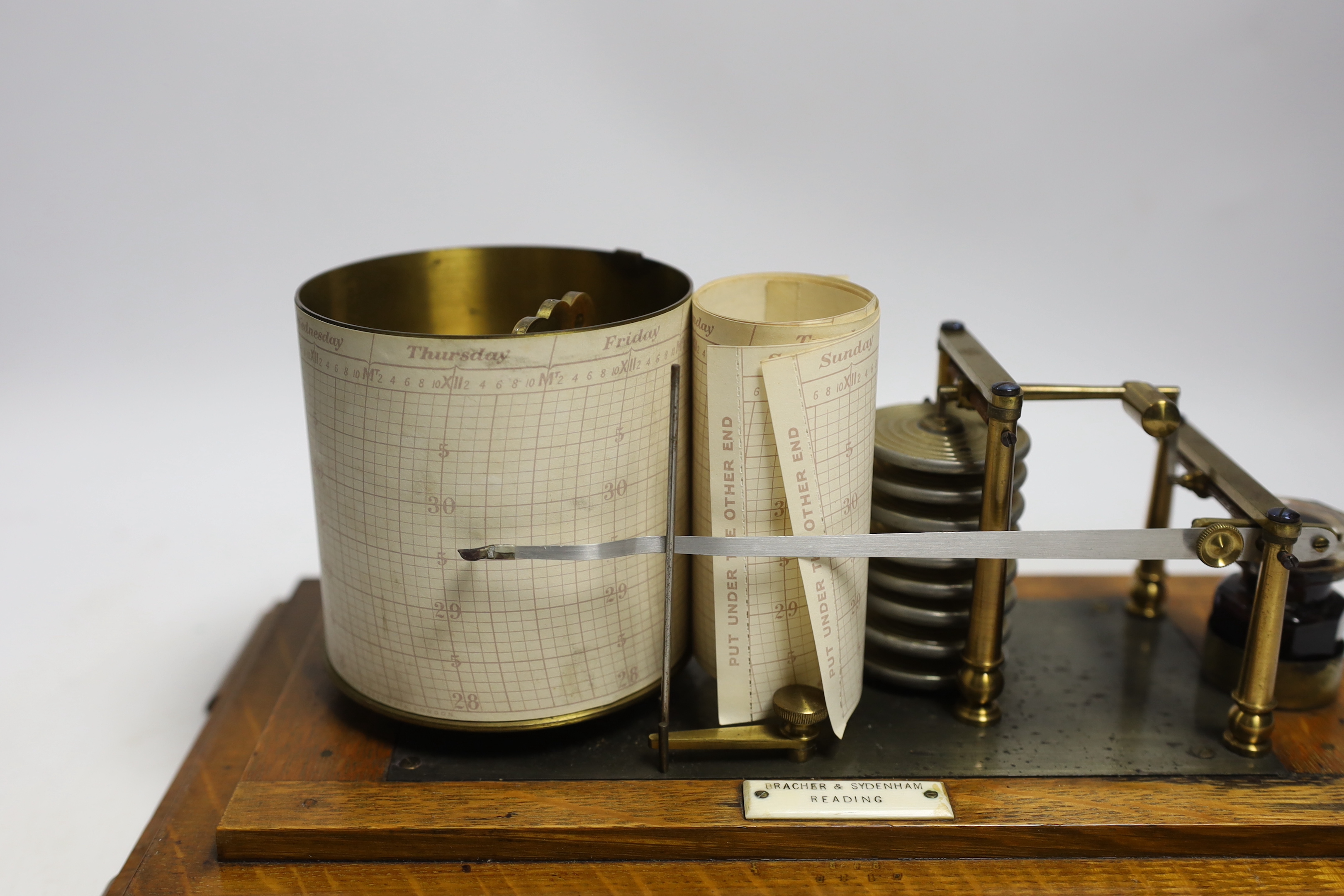 A Bracher and Sydenham, Reading barograph, in an oak case, 34.5cm wide